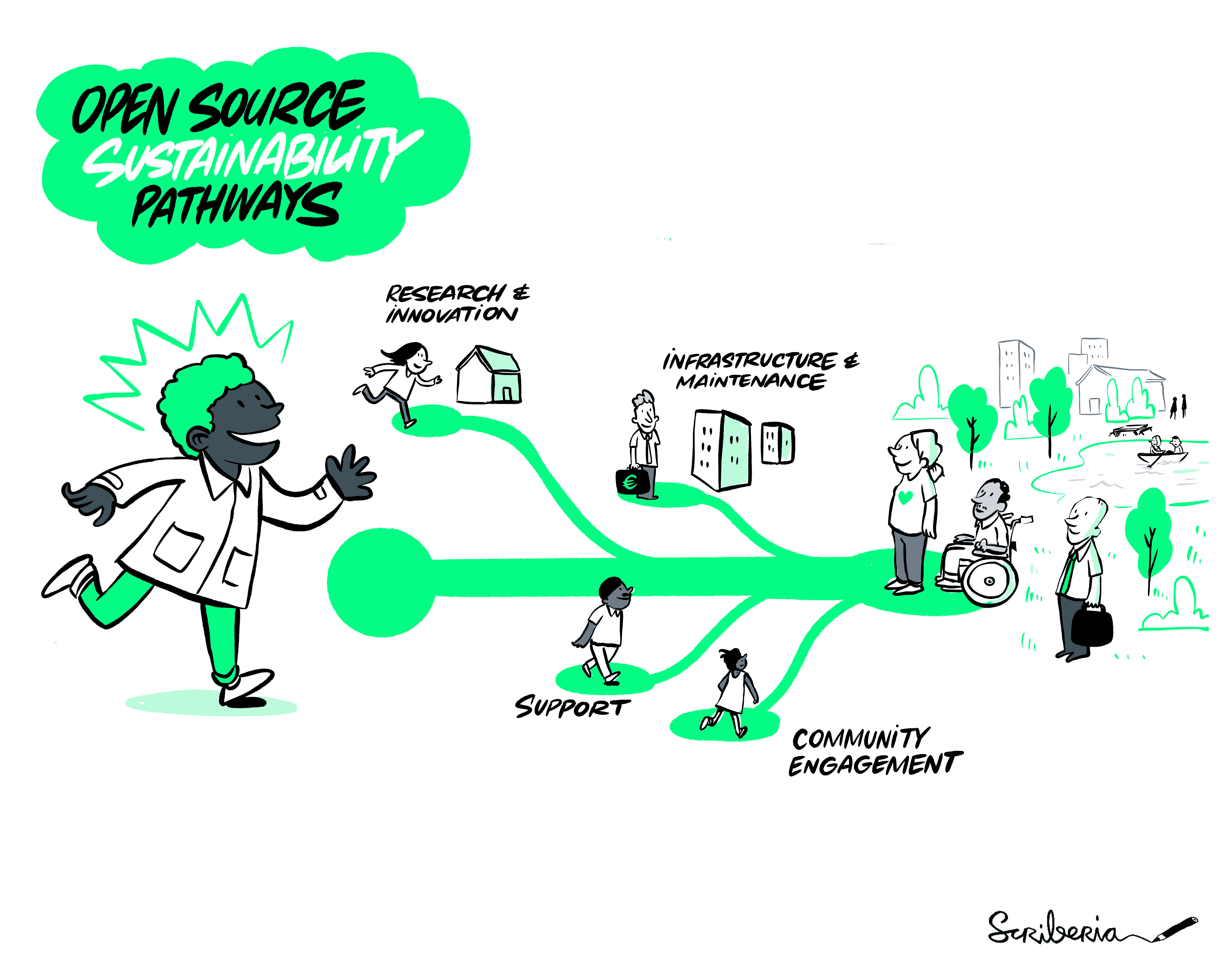A researcher considers the 4 pathways/pillars of OSS sustainability.