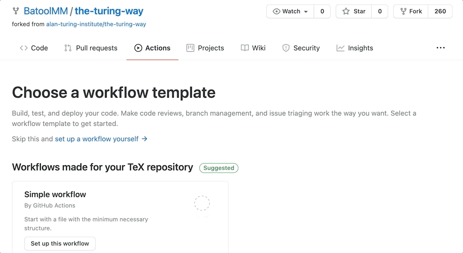 A gif showing where you can find GitHub Actions template in your Github repo.